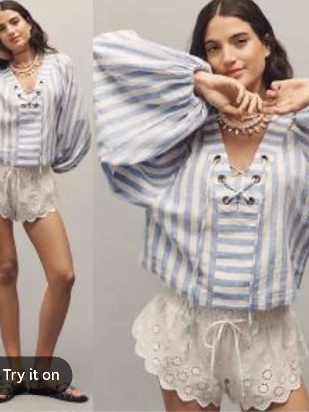 NWT retail $118 size M #Anthropologie Linen dolman lace-up blouse